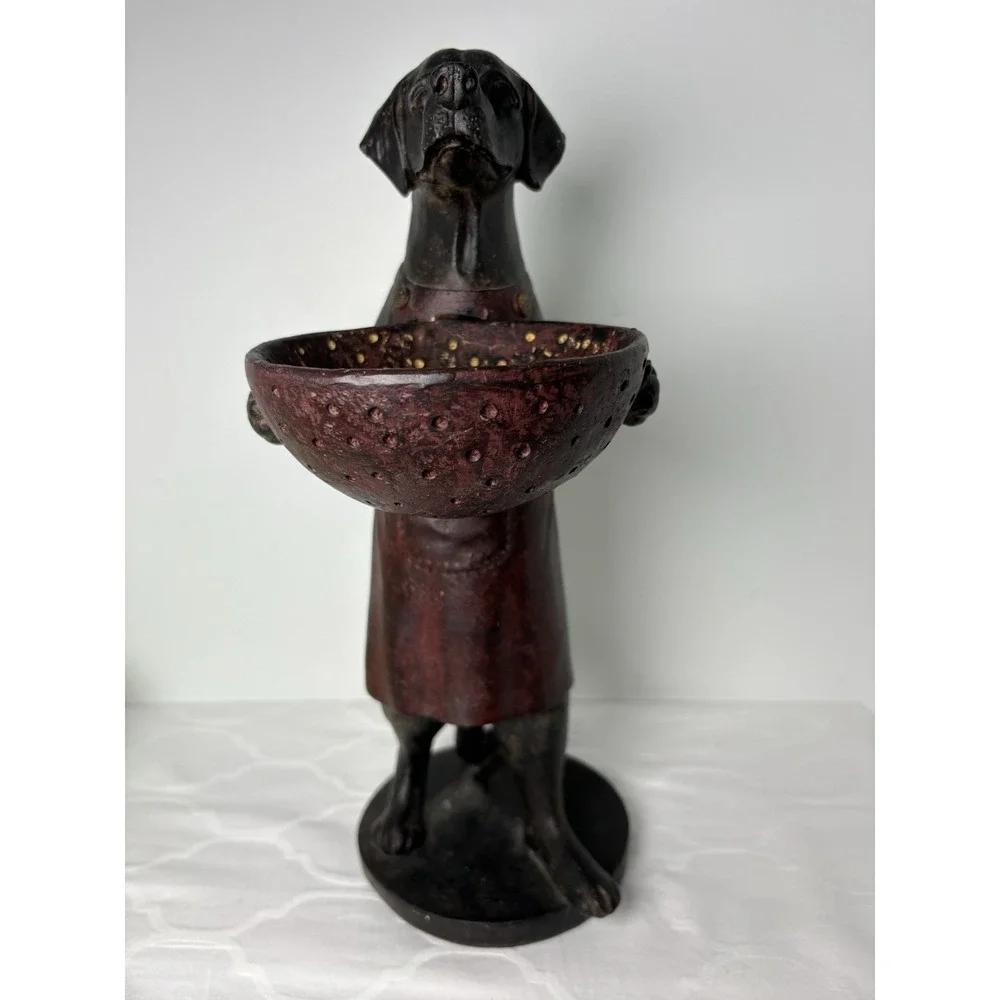 Black Labrador Dog Butler Statue Holding Bowl Server 15